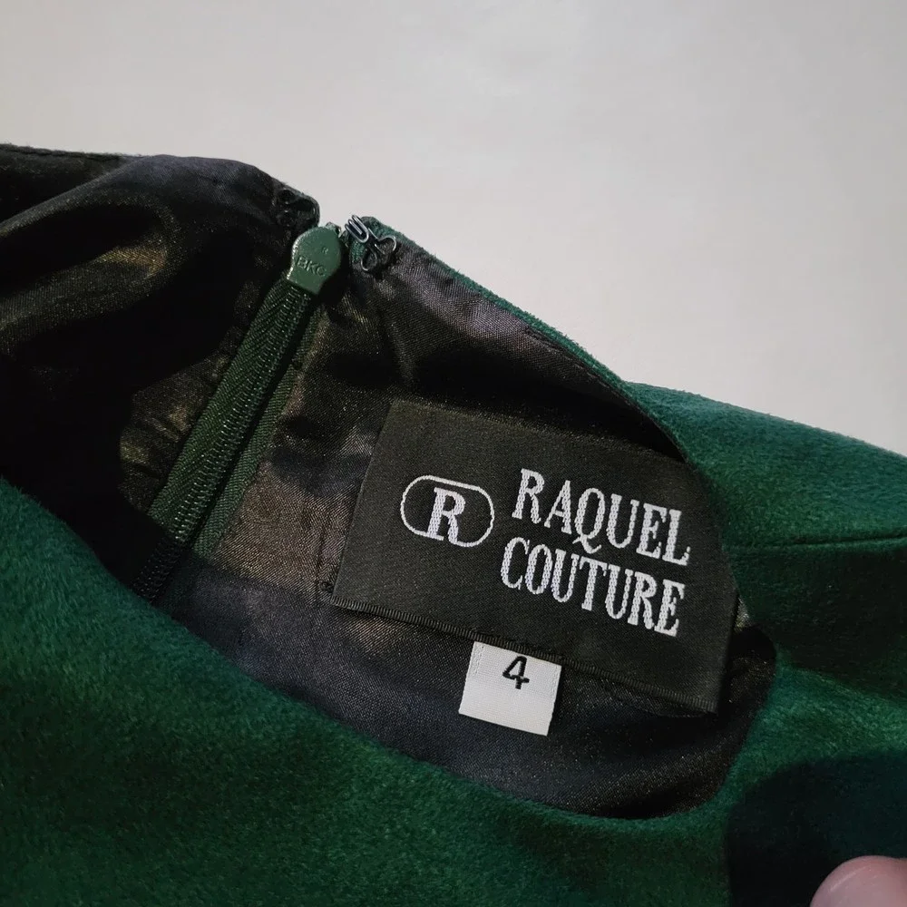 Raquel Couture Green Pink Boutique Midi Short Sleeve Dress Womans Size 4 - Picture 5 of 9